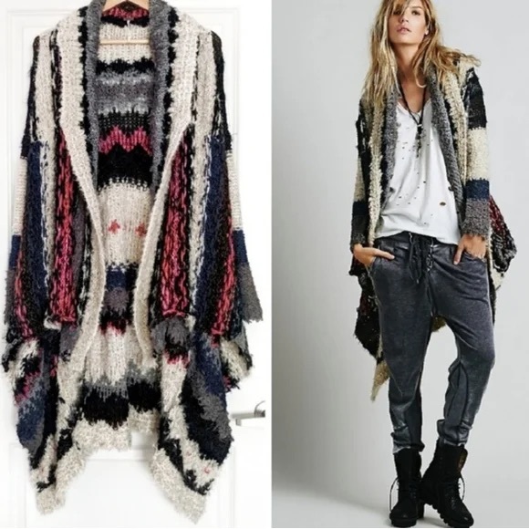 Rare Free People Sloppy Joe Retro Boho Cardigan Sweater Duster Size Small